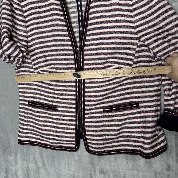 Basler Jacket Womens 18 Navy Red White Striped Zip Front Pockets Blazer Nautical - Picture 7 of 12